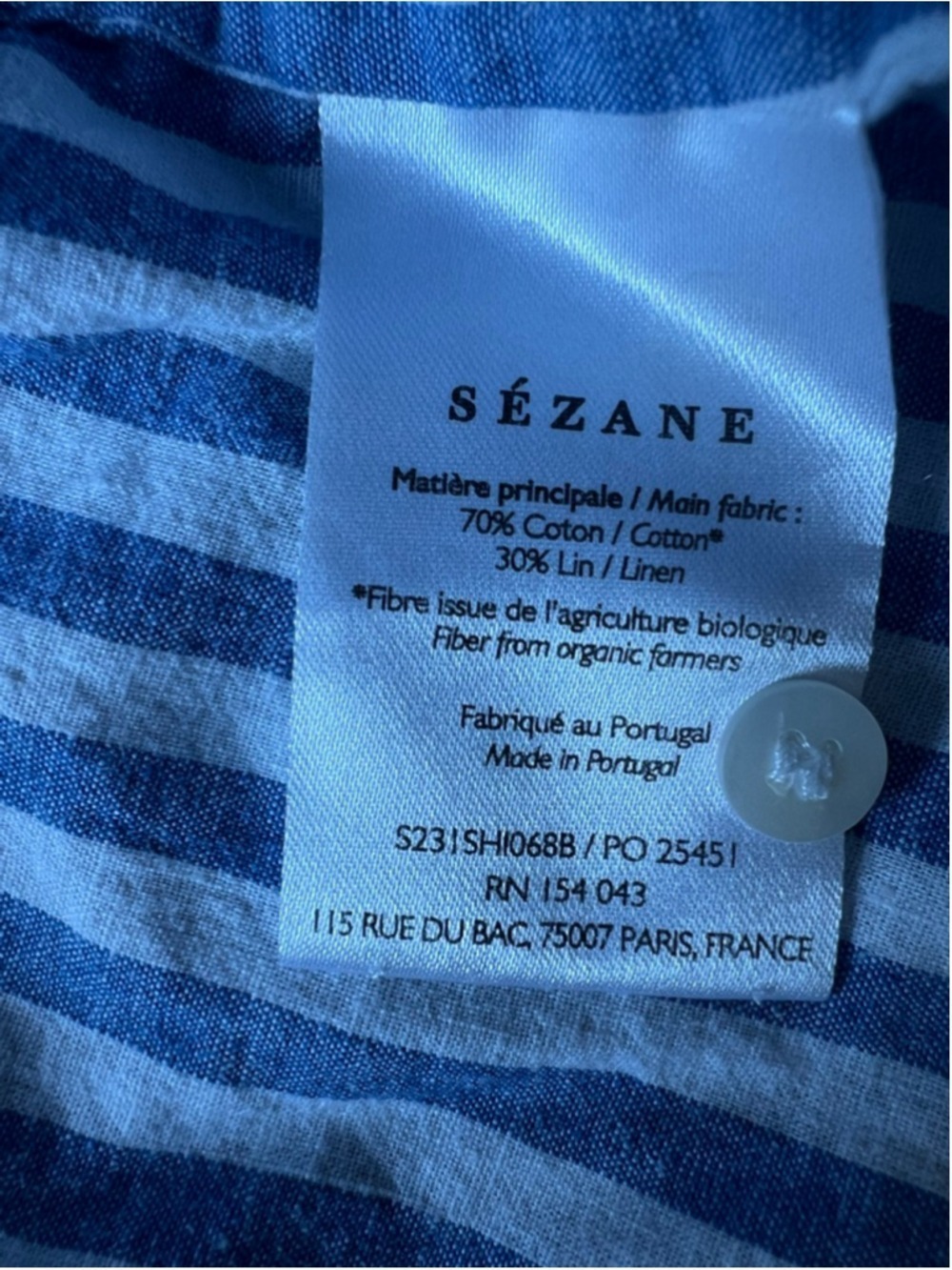New Sézane Blue White Striped Button Down Shirt Size 6/38 - Picture 4 of 4